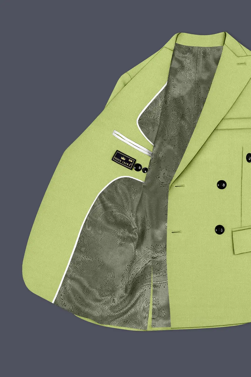 Ochre-Tan Green Wool Rich Slight Stretch Double Breasted Blazer 5