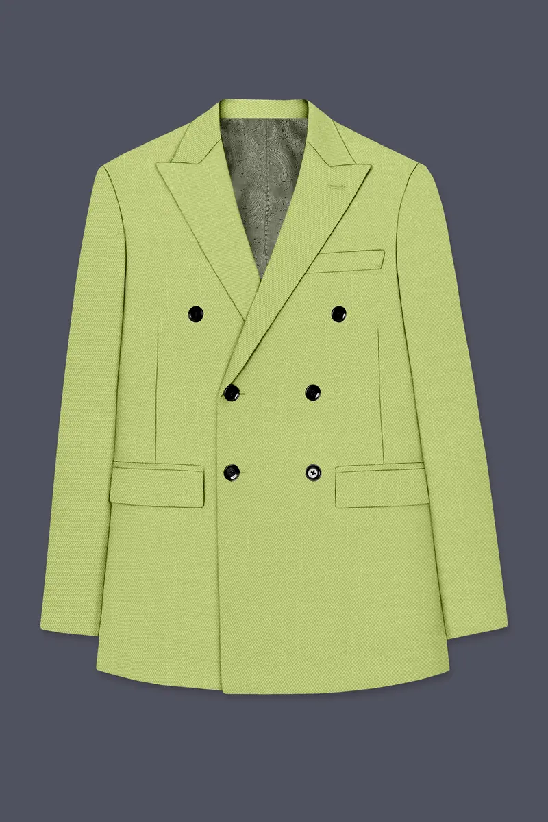 Ochre-Tan Green Wool Rich Slight Stretch Double Breasted Blazer 7