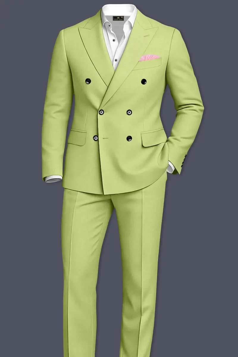 Ochre-Tan Green Wool Rich Slight Stretch Double Breasted Blazer 9