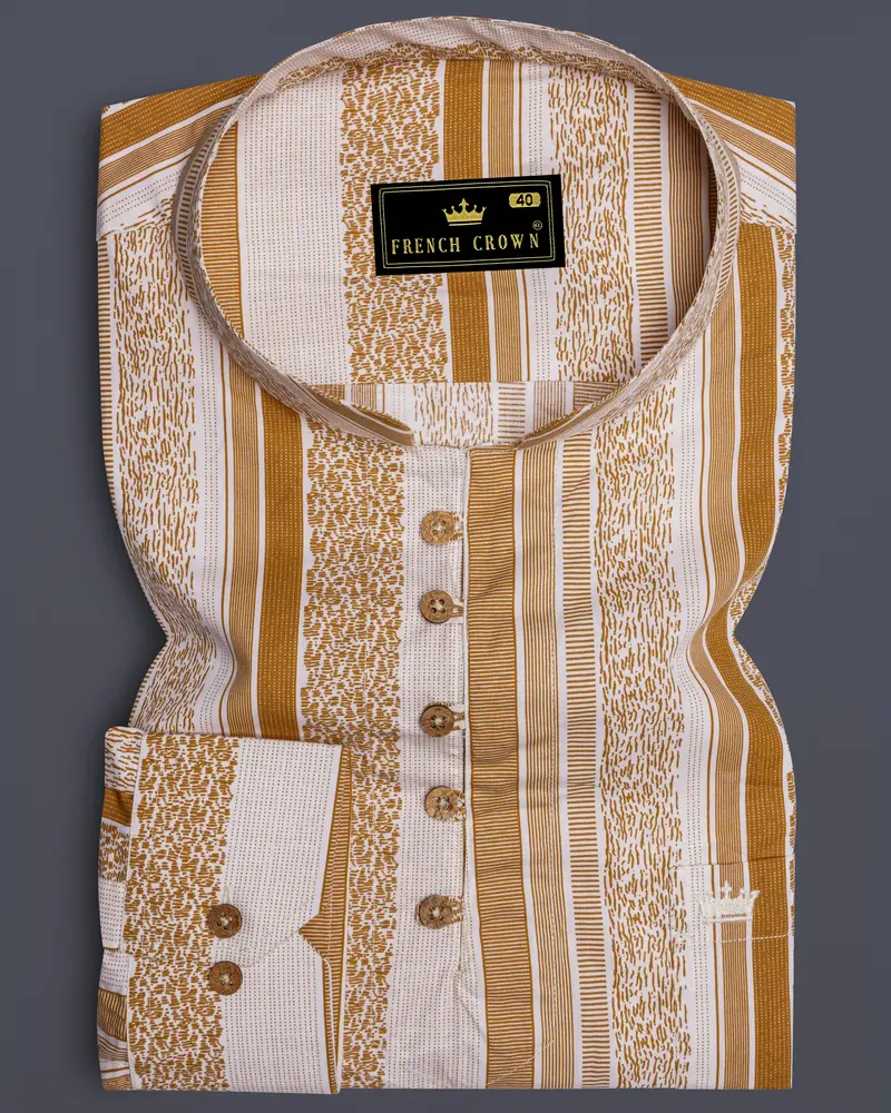 Off White And Di Serria Brown Striped Premium Cotton Kurta Shirt 1