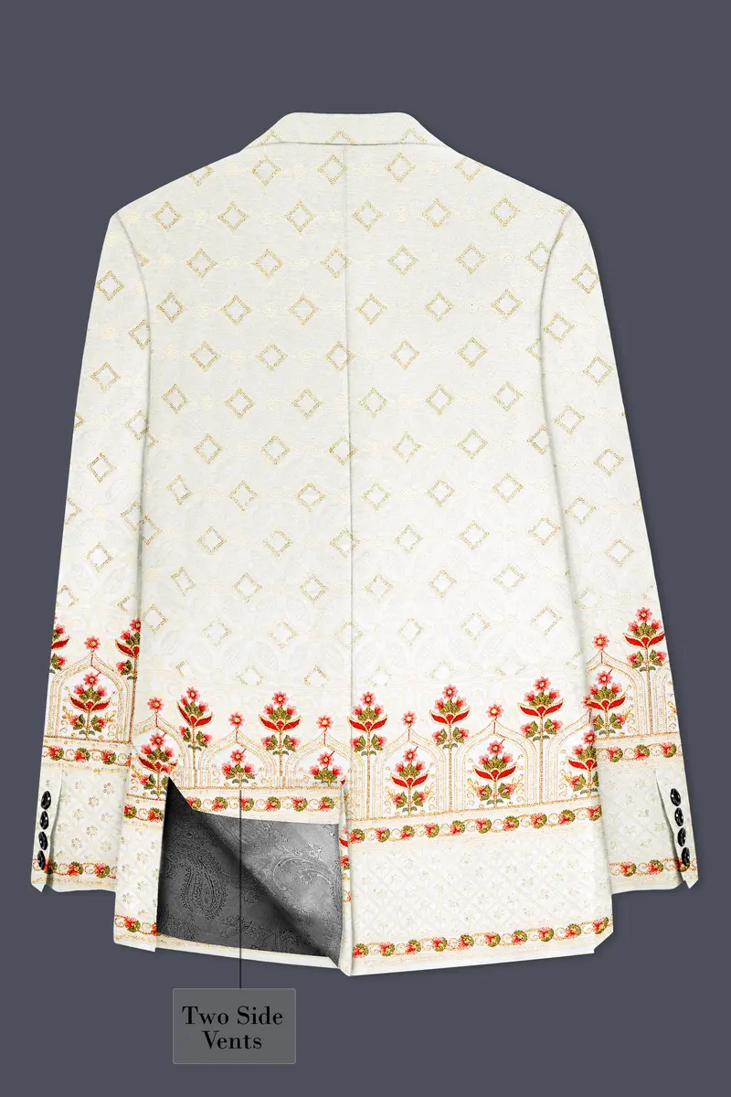 Off White And Sunset Pink Flower Multicolor Sequin And Thread Embroidered Single Breasted Suit 9