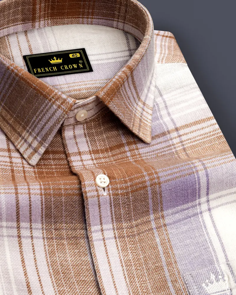Off White And Vanilla Brown Plaid Flannel Shirt 1