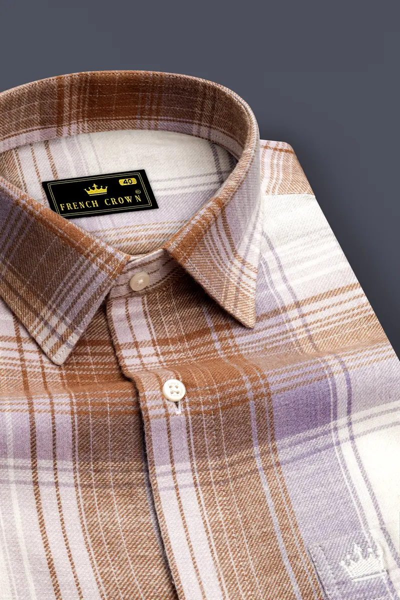 Off White And Vanilla Brown Plaid Flannel Shirt 2