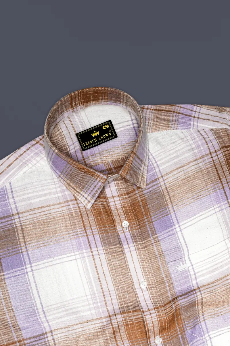 Off White And Vanilla Brown Plaid Flannel Shirt 5
