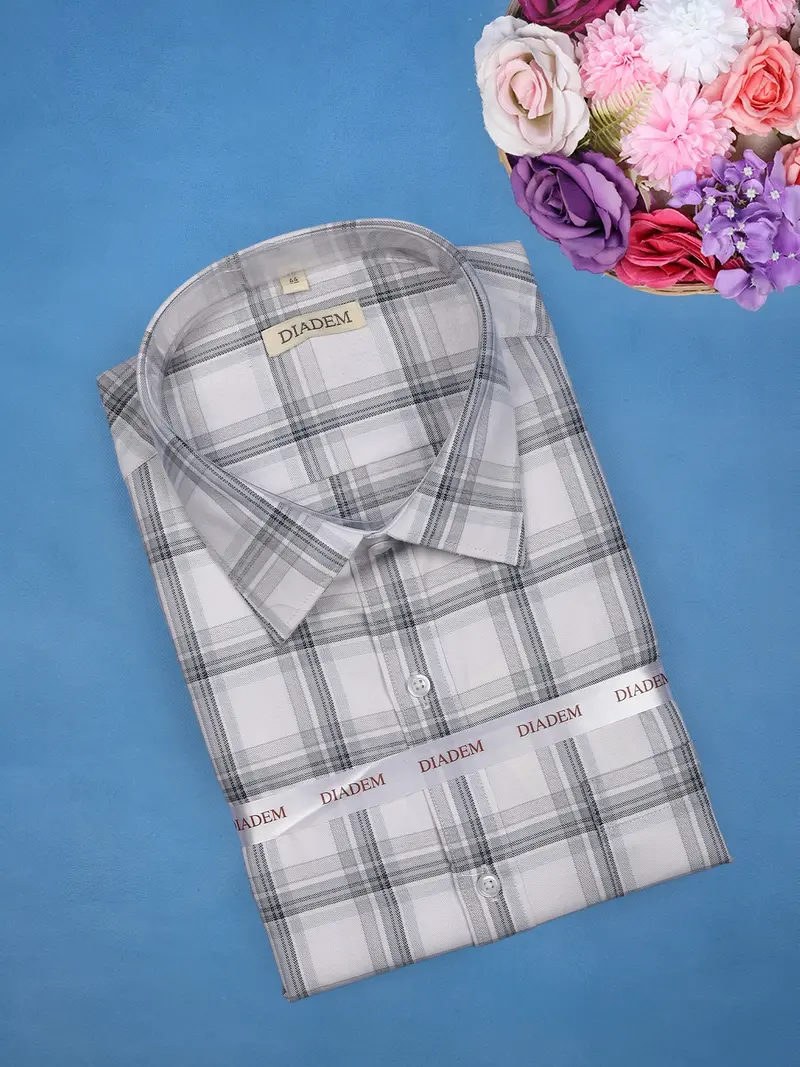 Off White Checked Design Full Sleeve Cotton Shirt 1