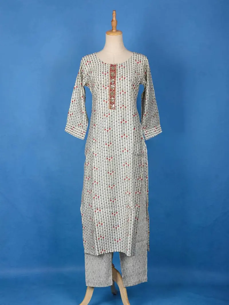 Off White Cotton Floral Printed Salwar Suit For Women 1