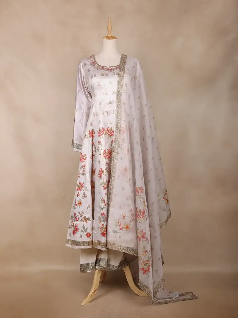 Off White Floral Design Cotton Palazzo Suit 1