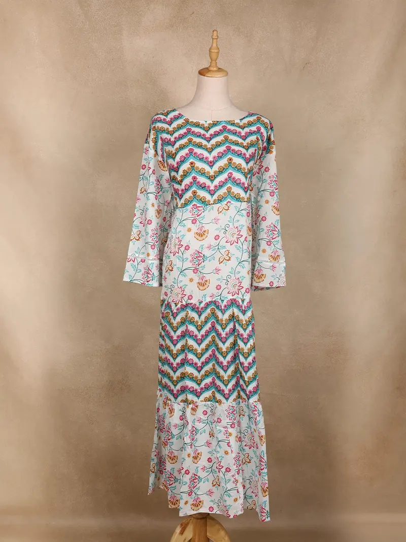 Off White Floral Printed Cotton Kurti 1