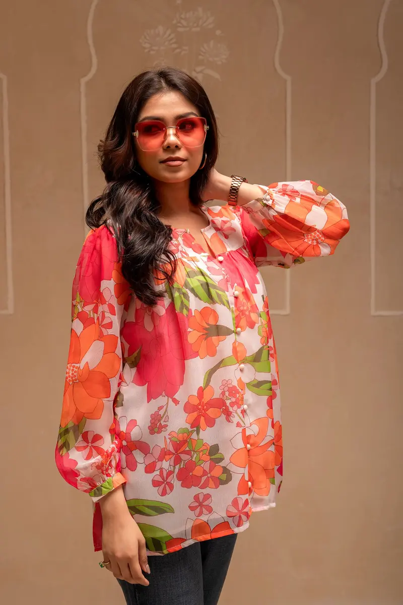 Off-White Floral Printed Georgette Top 2
