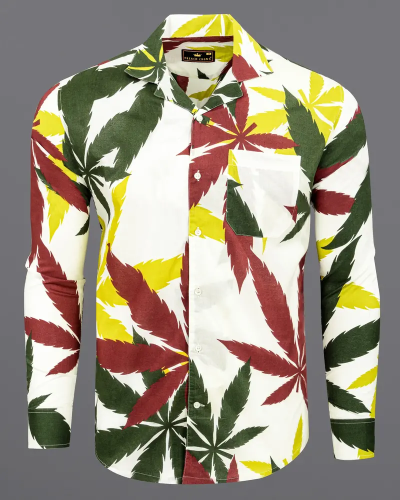 Off White Leaves Printed Lightweight Premium Cotton Shirt 2