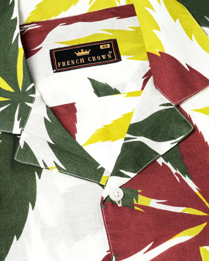 Off White Leaves Printed Lightweight Premium Cotton Shirt 4