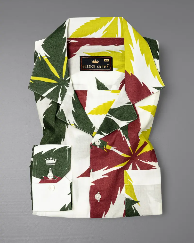 Off White Leaves Printed Lightweight Premium Cotton Shirt 5