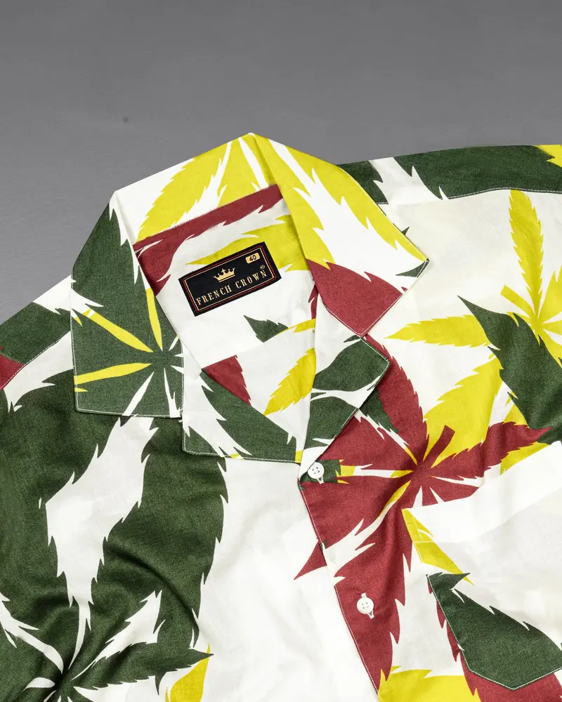Off White Leaves Printed Lightweight Premium Cotton Shirt 6