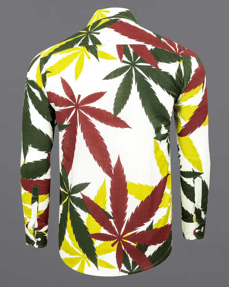 Off White Leaves Printed Lightweight Premium Cotton Shirt 7
