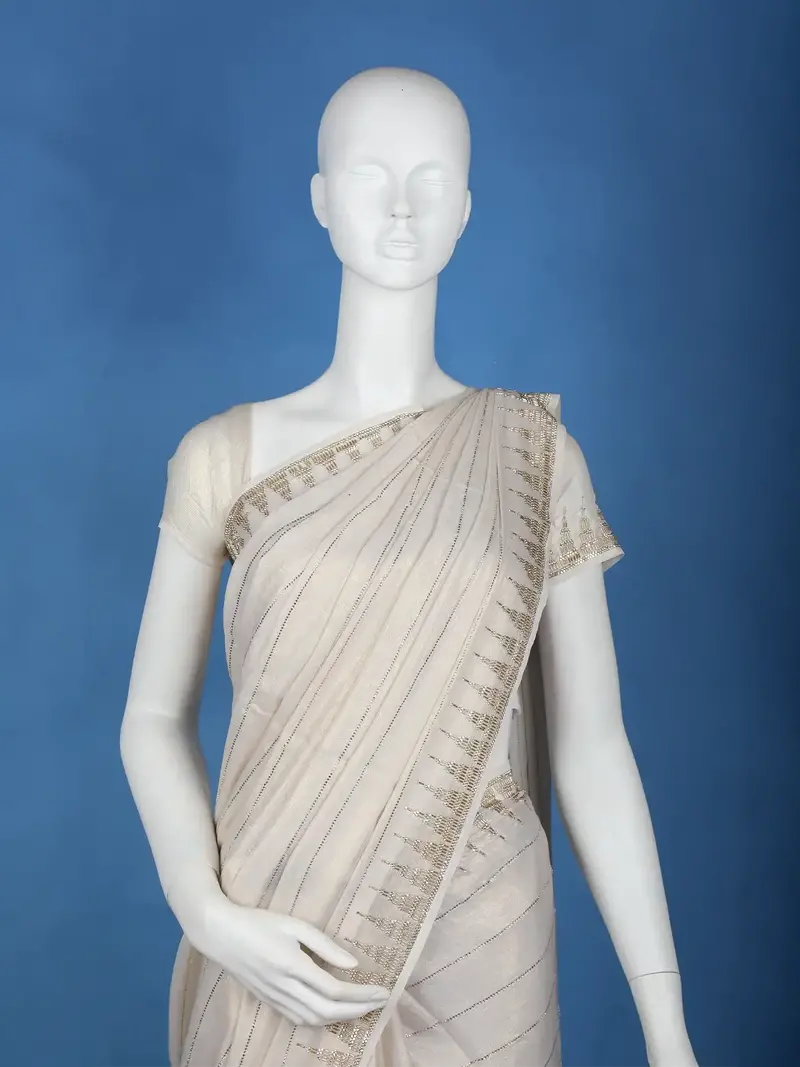 Off-White Lined Sequins Organza Designer Saree 2