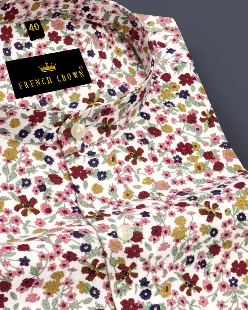 Off White Multicolour Floral Printed Premium Cotton Flannel Shirt 1
