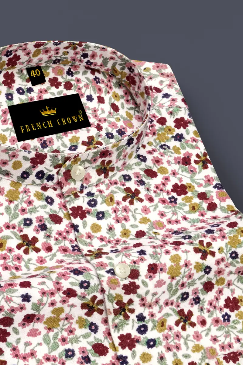 Off White Multicolour Floral Printed Premium Cotton Flannel Shirt 2