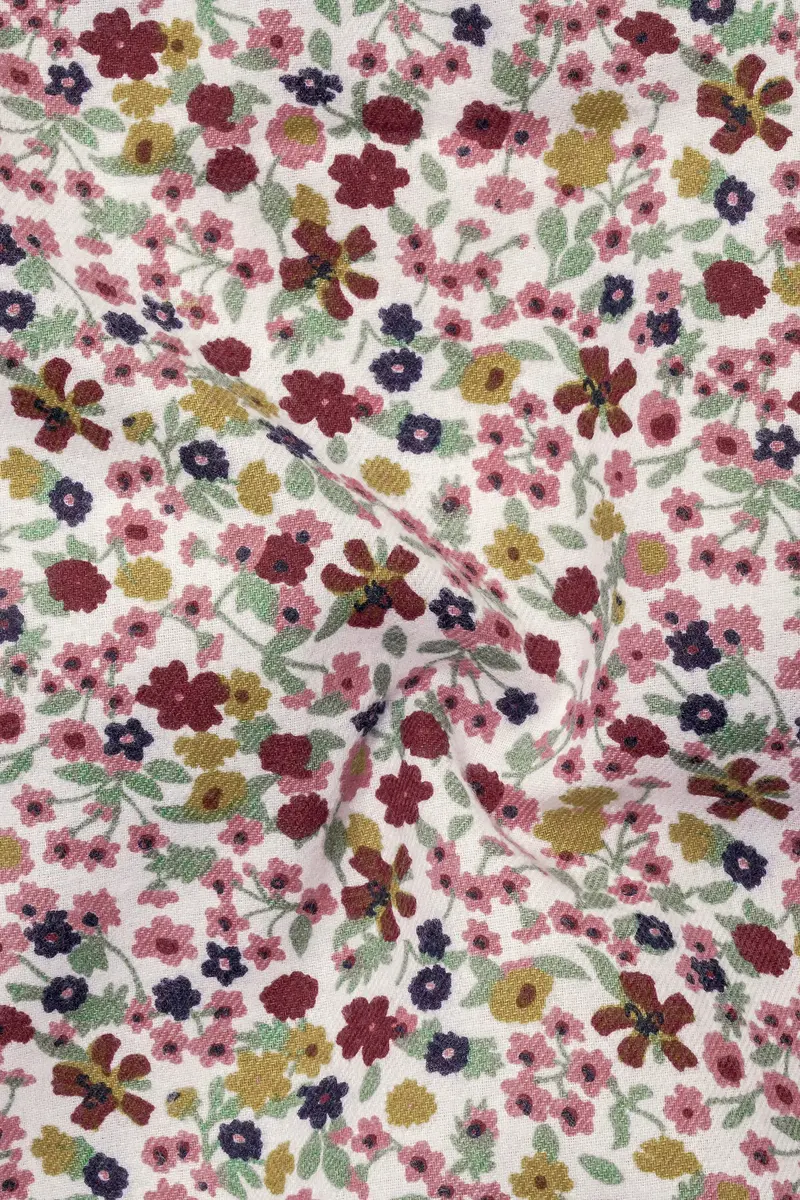 Off White Multicolour Floral Printed Premium Cotton Flannel Shirt 3