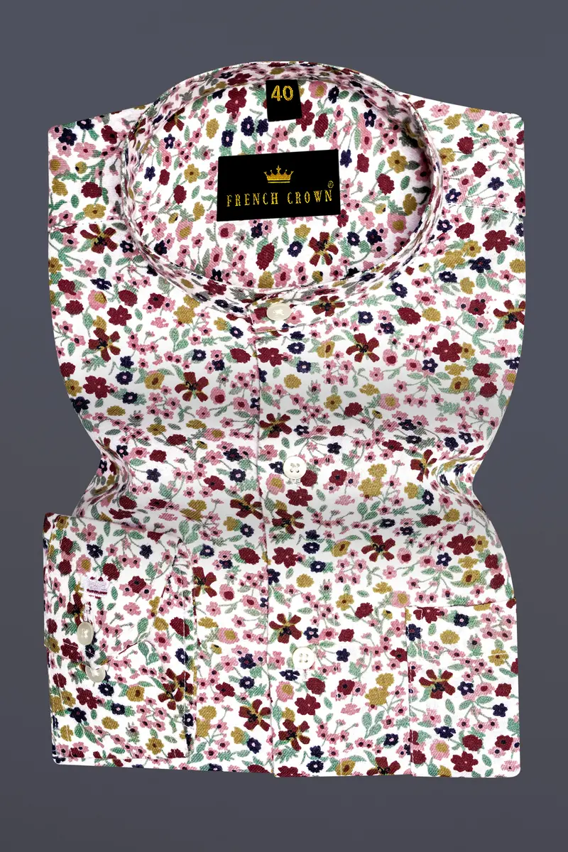 Off White Multicolour Floral Printed Premium Cotton Flannel Shirt 4