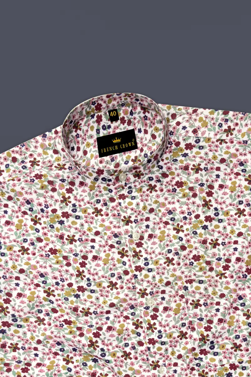 Off White Multicolour Floral Printed Premium Cotton Flannel Shirt 5