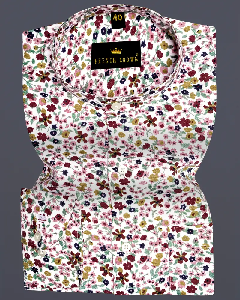 Off White Multicolour Floral Printed Premium Cotton Flannel Shirt 6