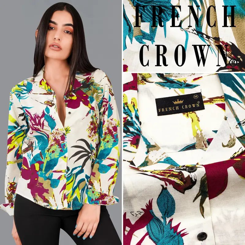 Off White Multicolour Printed Premium Cotton Shirt 1