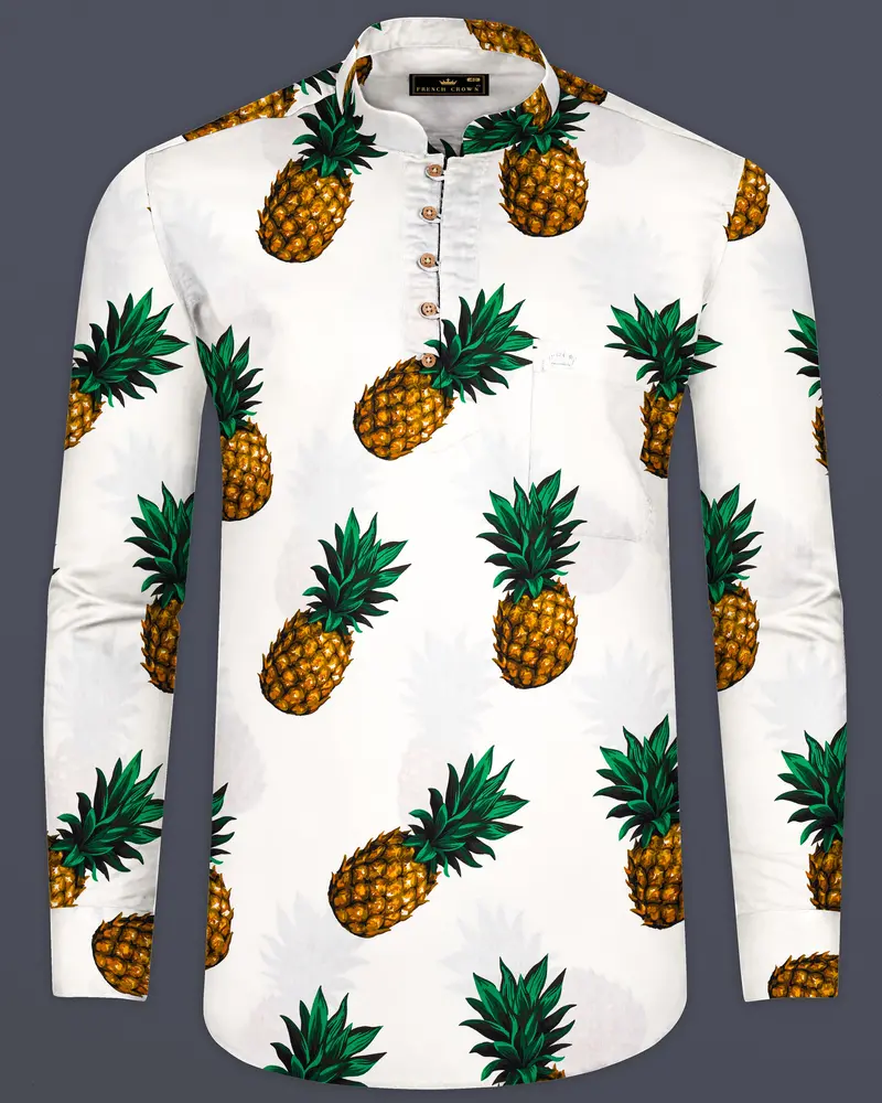 Off White Pineapple Printed Premium Cotton Kurta Shirt 1