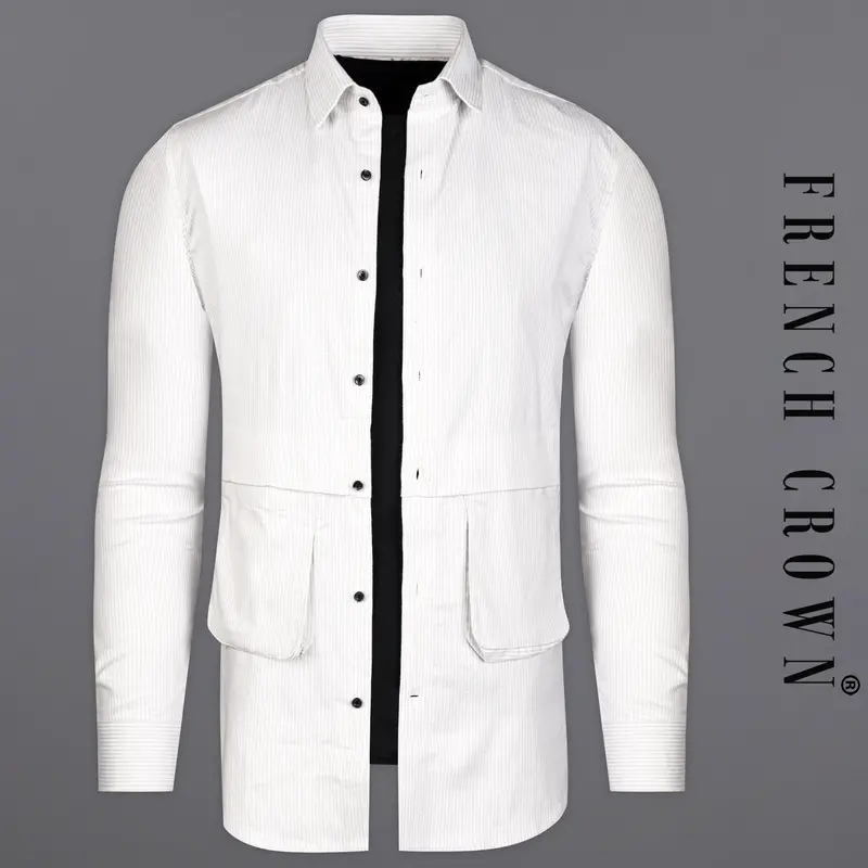 Off White Pinstriped Royal Oxford Designer Overshirt/Shacket 1
