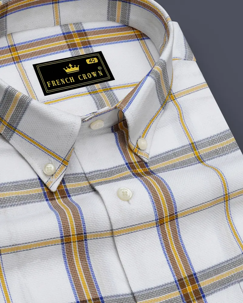 Off White Plaid Dobby Textured Premium Giza Cotton Shirt 1