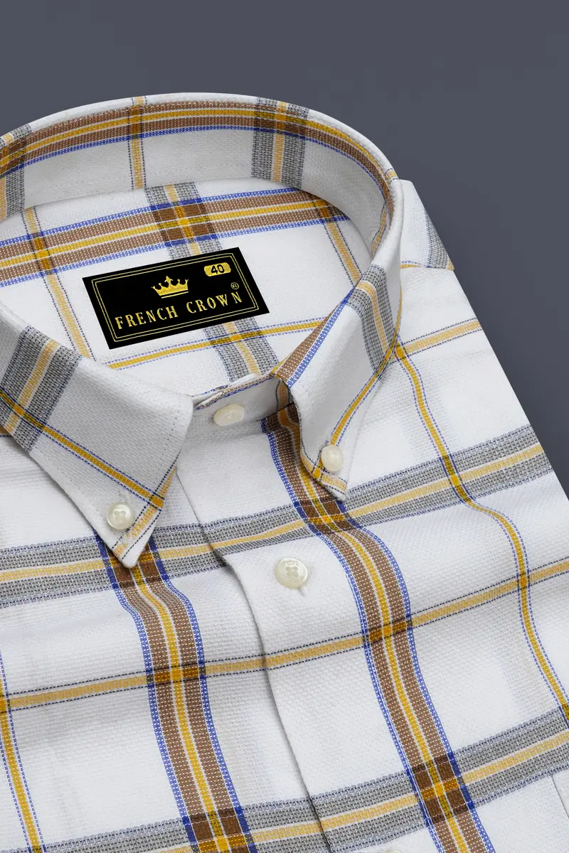 Off White Plaid Dobby Textured Premium Giza Cotton Shirt 2
