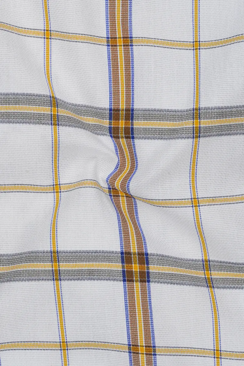 Off White Plaid Dobby Textured Premium Giza Cotton Shirt 3