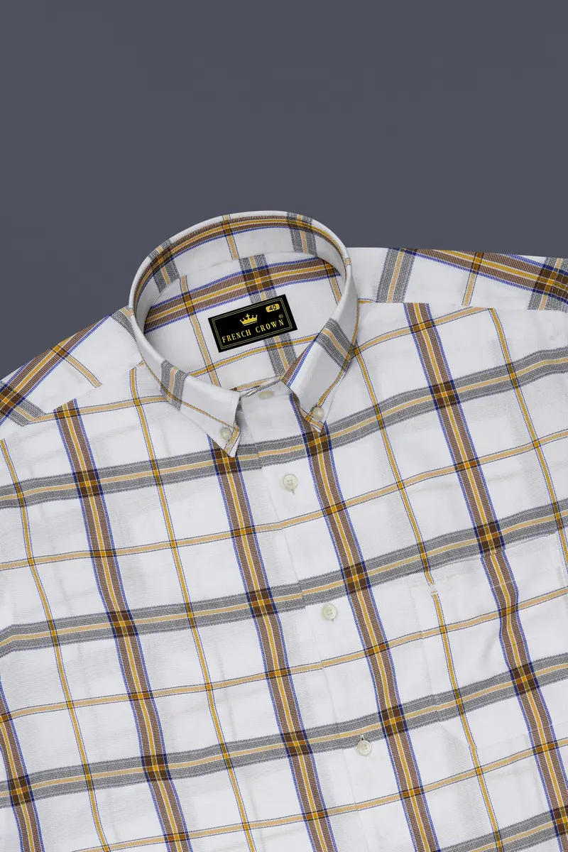 Off White Plaid Dobby Textured Premium Giza Cotton Shirt 5