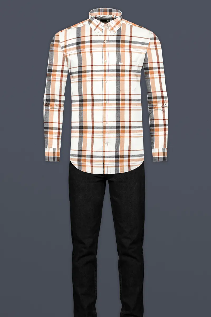 Off White Plaid Premium Tencel Shirt 6