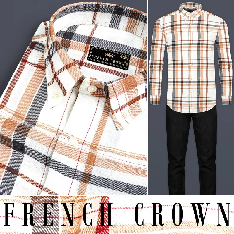 Off White Plaid Premium Tencel Shirt 8