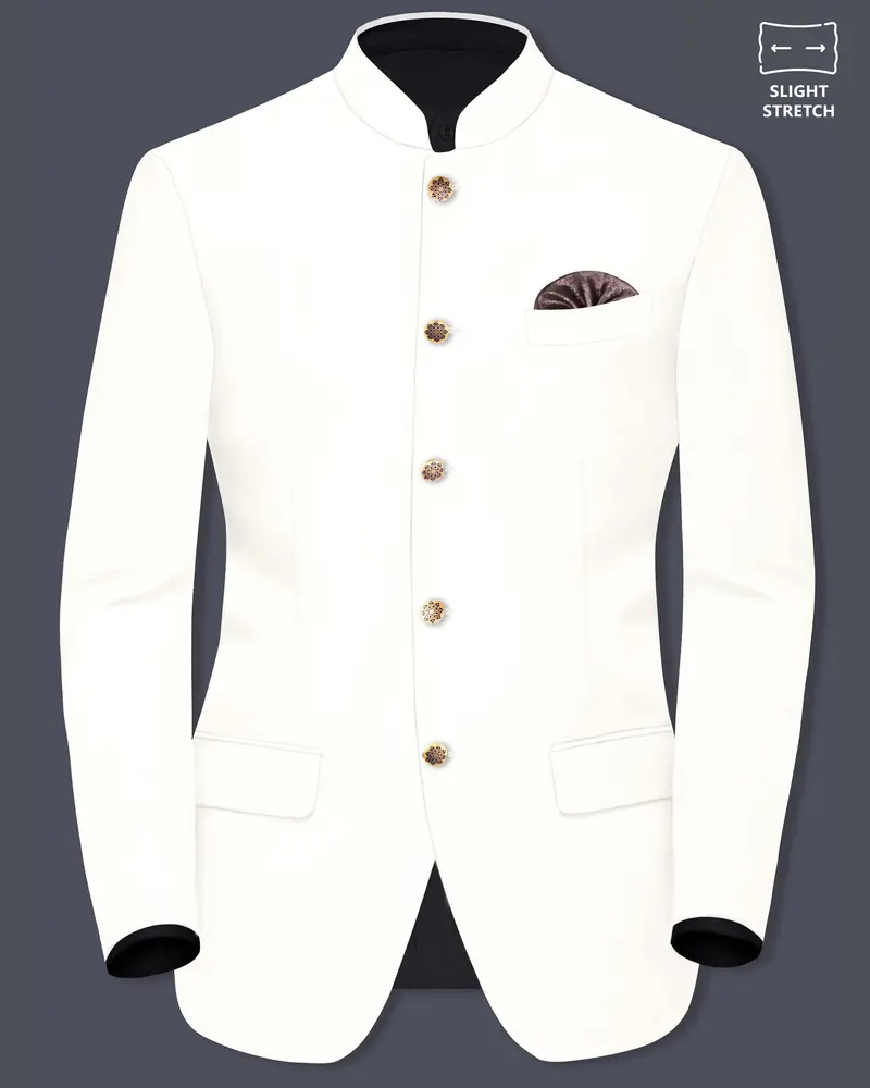 Off White Solid Wool Rich Bandhgala Slight Stretch Blazer 1