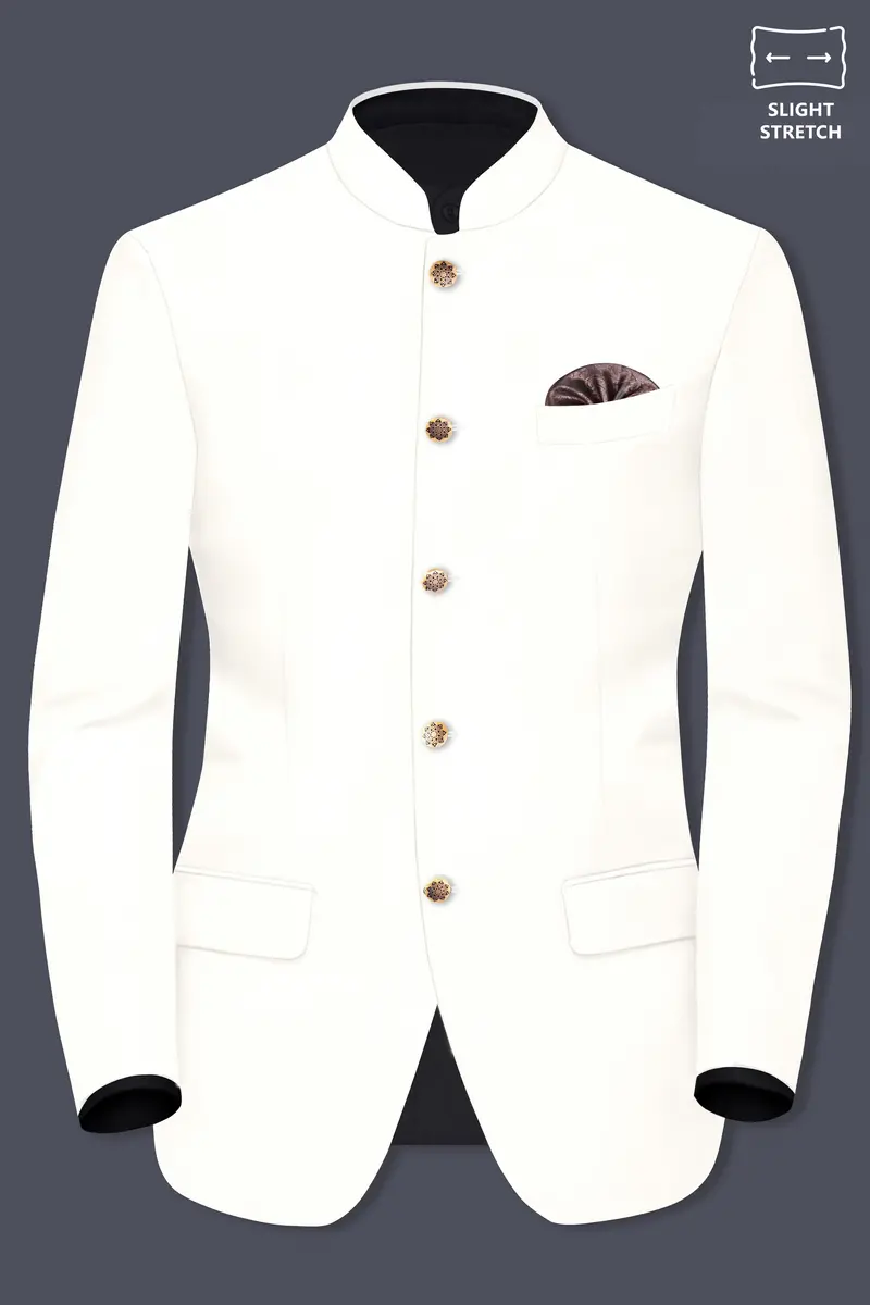 Off White Solid Wool Rich Bandhgala Slight Stretch Blazer 2