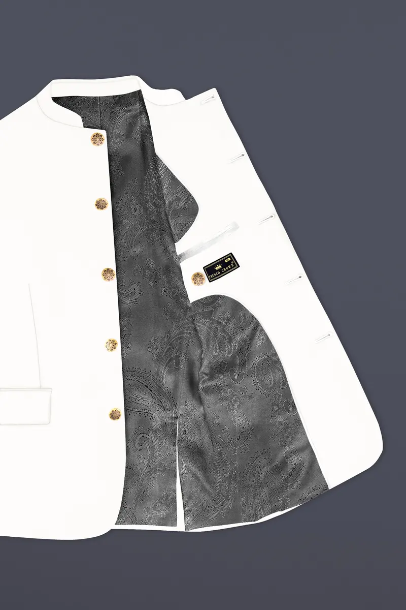Off White Solid Wool Rich Bandhgala Slight Stretch Blazer 4