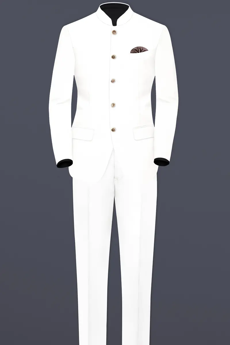Off White Solid Wool Rich Bandhgala Slight Stretch Blazer 8