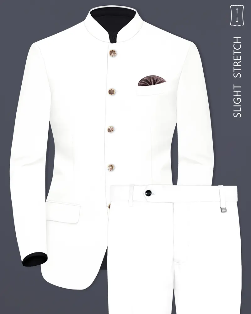 Off White Solid Wool Rich Bandhgala Slight Stretch Suit 1