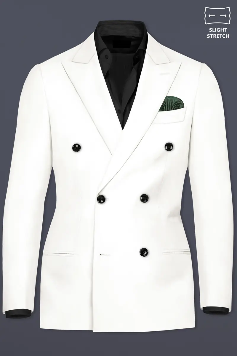 Off White Solid Wool Rich Double Breasted Slight Stretch Suit 10