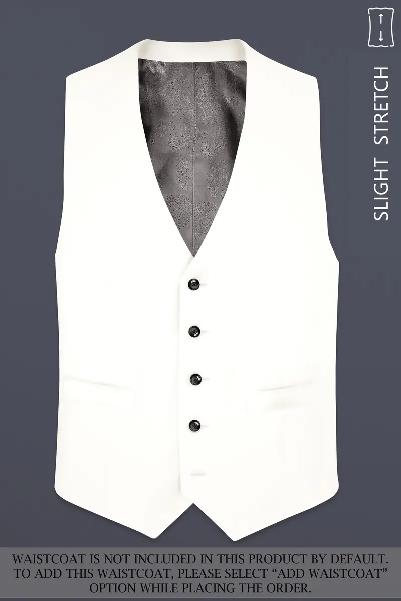 Off White Solid Wool Rich Double Breasted Slight Stretch Suit 16
