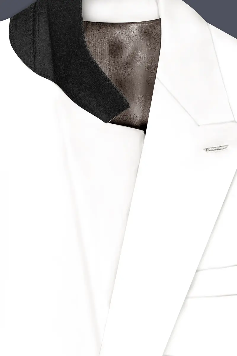 Off White Solid Wool Rich Double Breasted Slight Stretch Suit 6