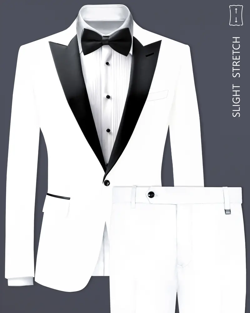 Off White Solid Wool Rich Peak Lapel Tuxedo Slight Stretch Suit 1