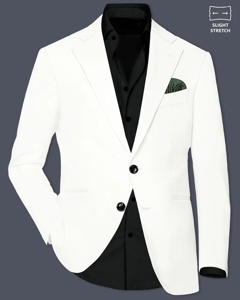Off White Solid Wool Rich Single Breasted Slight Stretch Blazer 1