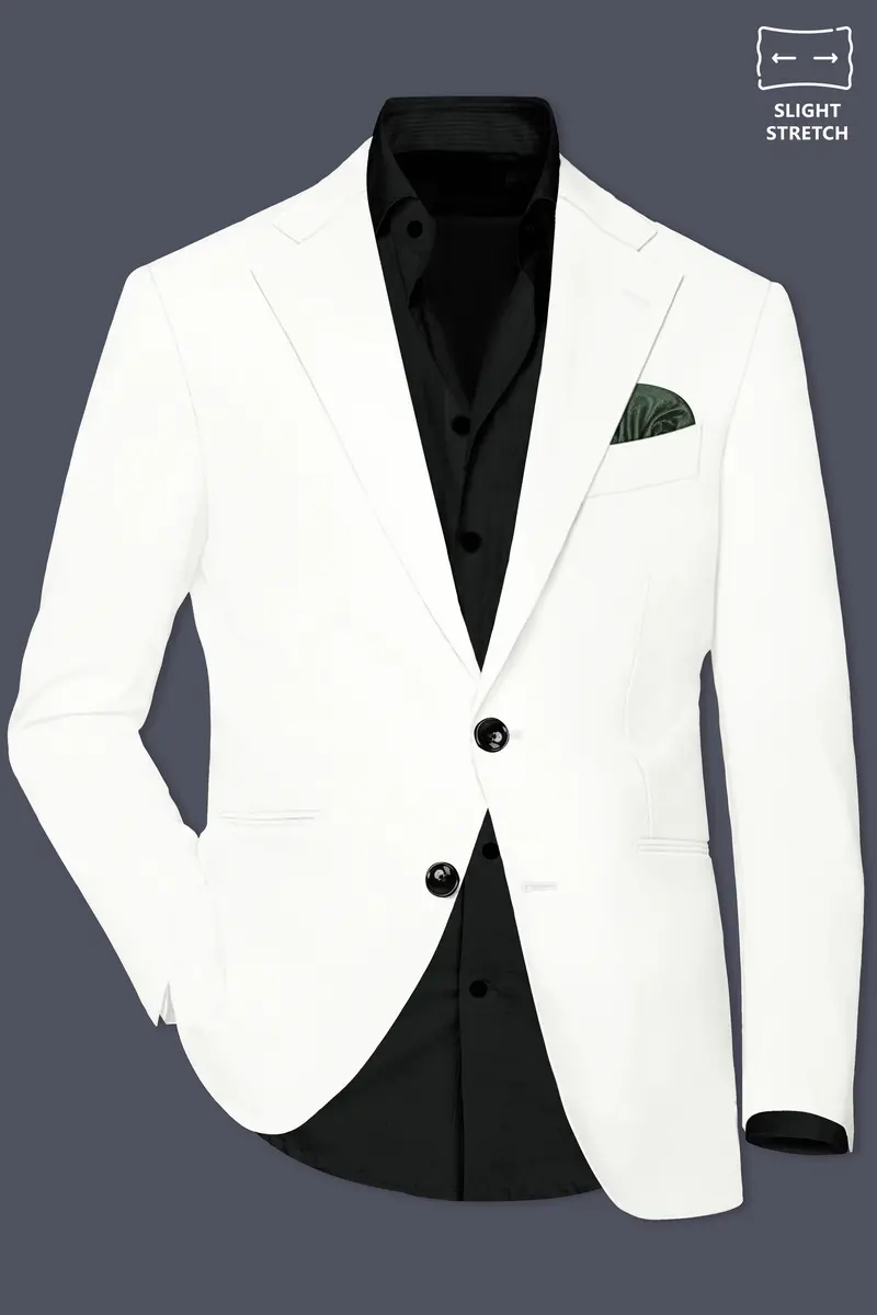 Off White Solid Wool Rich Single Breasted Slight Stretch Blazer 2