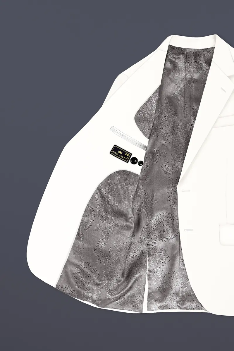 Off White Solid Wool Rich Single Breasted Slight Stretch Blazer 4