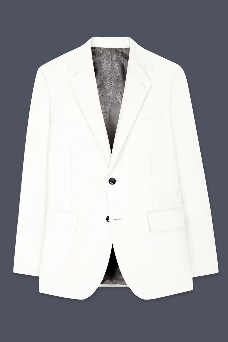 Off White Solid Wool Rich Single Breasted Slight Stretch Blazer 7