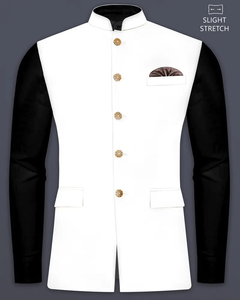 Off White Solid Wool Rich Slight Stretch Nehru Jacket 1