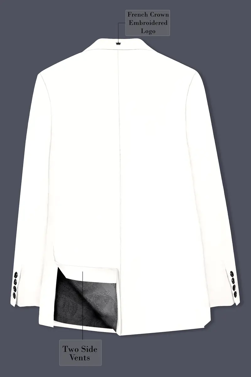 Off White Solid Wool Rich Tuxedo Slight Stretch Blazer 8