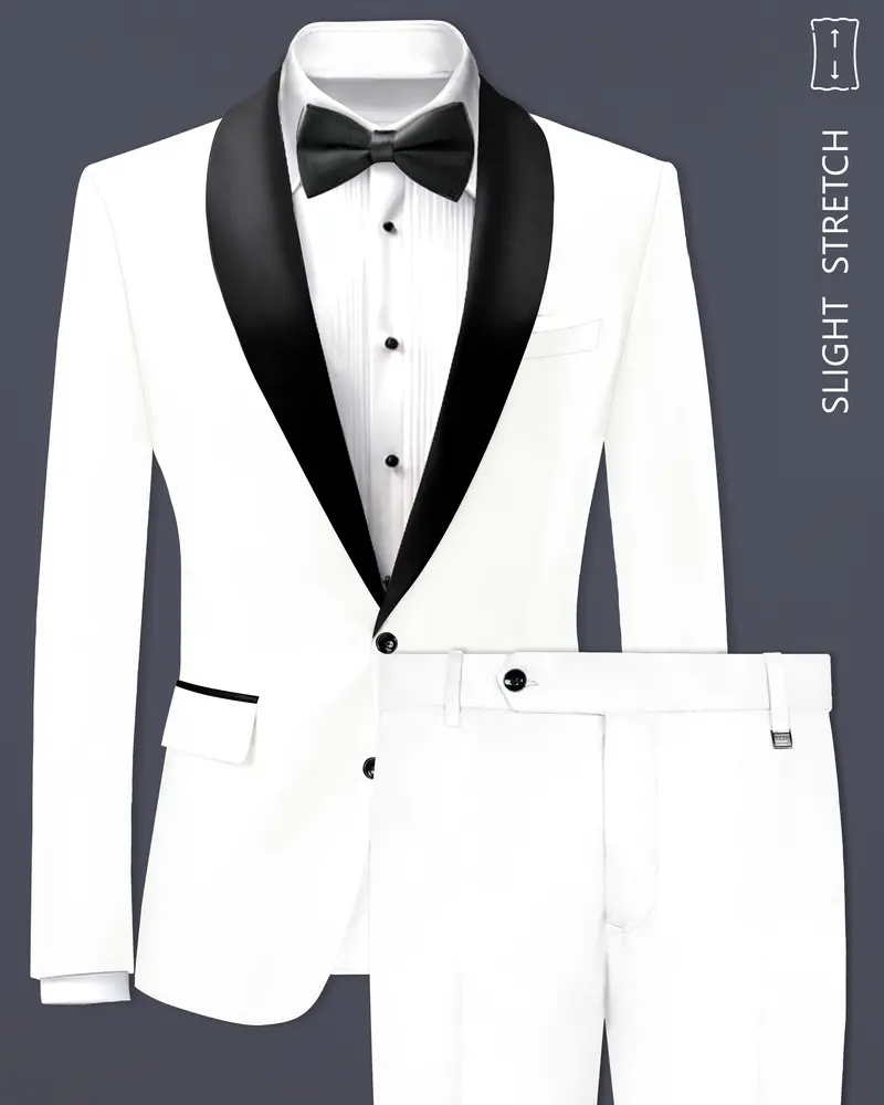 Off White Solid Wool Rich Tuxedo Slight Stretch Suit 1